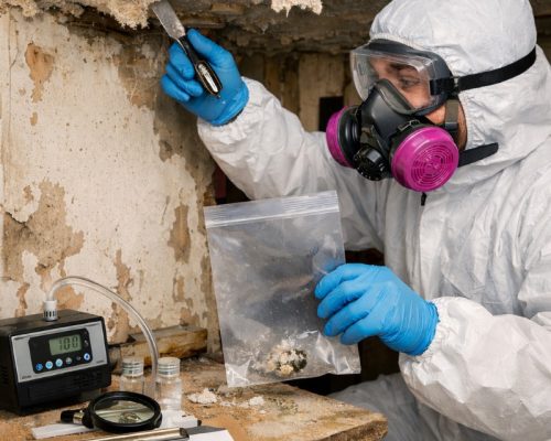 Close-up of laboratory equipment used for analyzing asbestos fiber samples from Abbotsford properties.